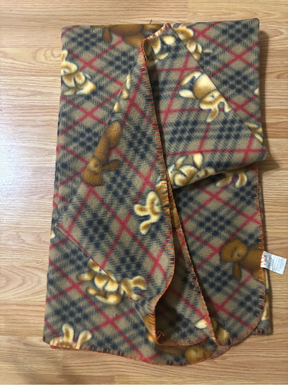 Kids Fleece Kid’s  Blanket - Brown Plaid with Bunny Print 50x72